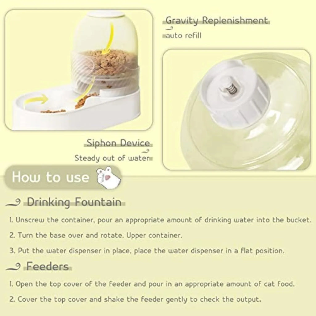 White gravity cat feeder and water dispenser set with wave-shaped design, 2L capacity each.