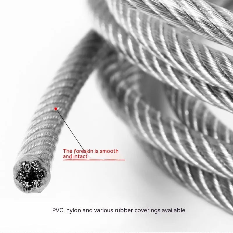 Close-up of black coated 304 stainless steel multi-strand security cable for anti-theft use.