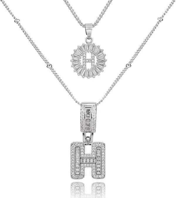 18K gold plated copper alphabet pendant necklace letter A with melon seeds chain on white background