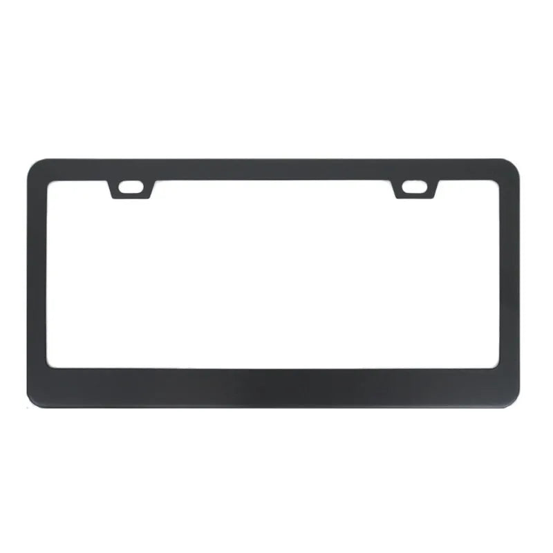 Aluminium alloy licence plate frame for American cars in black and silver oxide colours showing three hole pattern options