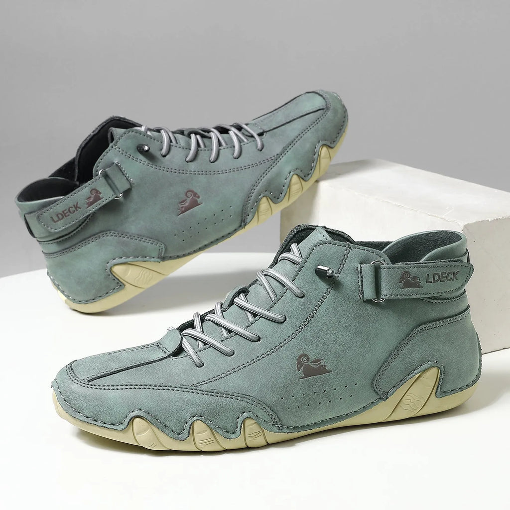 Octopus men's khaki high-top shoes with a microfiber upper and rubber sole.