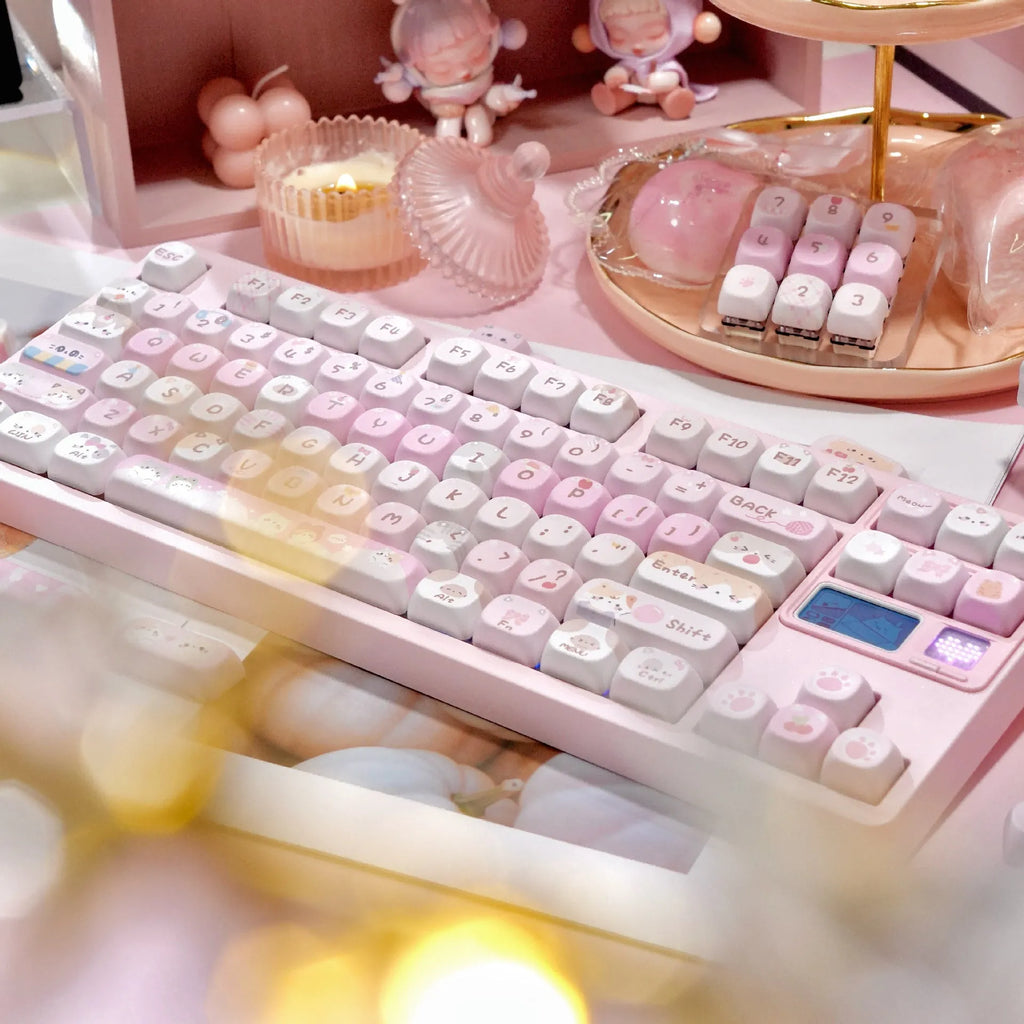 MOA Height full five-sided sublimation key caps in pink cartoon design for mechanical keyboards