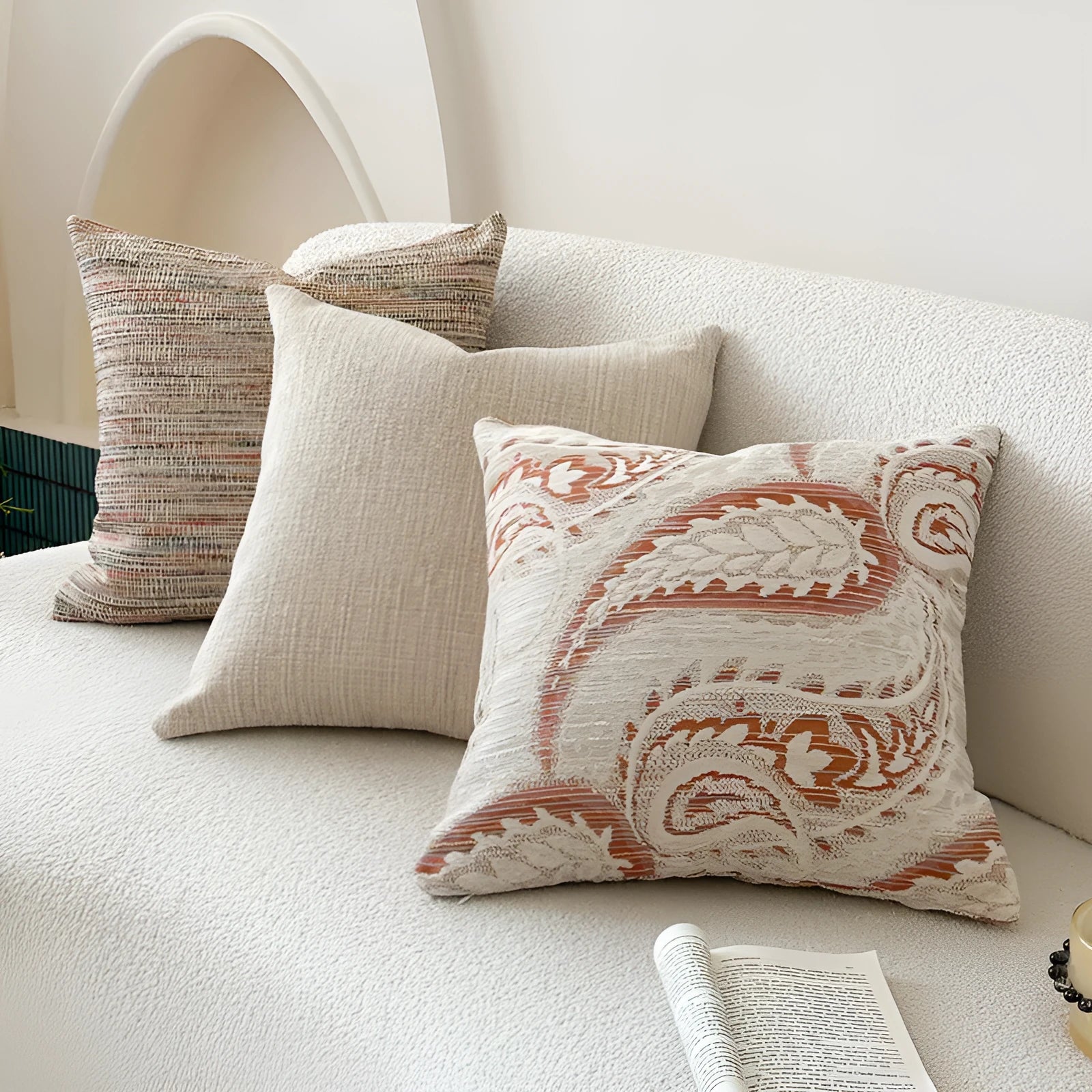 American-style jacquard woven sofa cushion cover with paisley pattern in amber colour