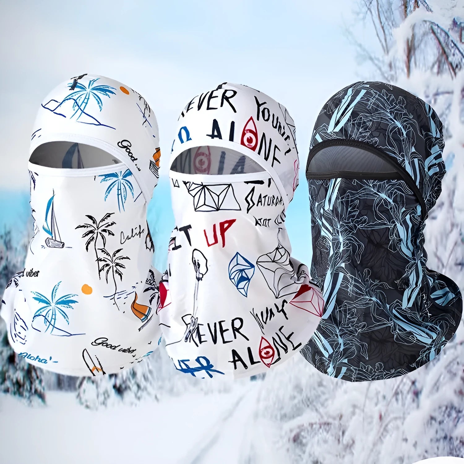 Cotton motorcycle riding head cover with dome shape and patterned design shown with matching gloves
