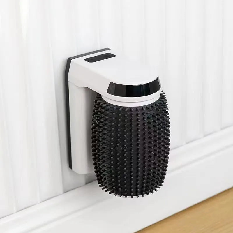 White automatic cat self groomer wall corner brush with silicone bristles
