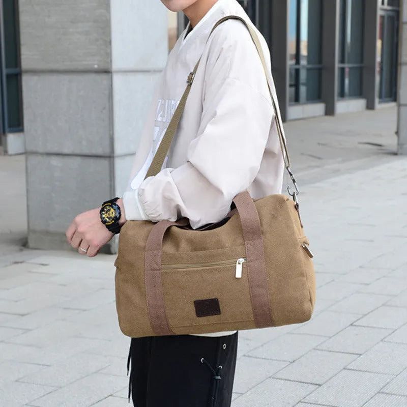 Men's canvas travel duffel bag with three straps in Big Army Green colour