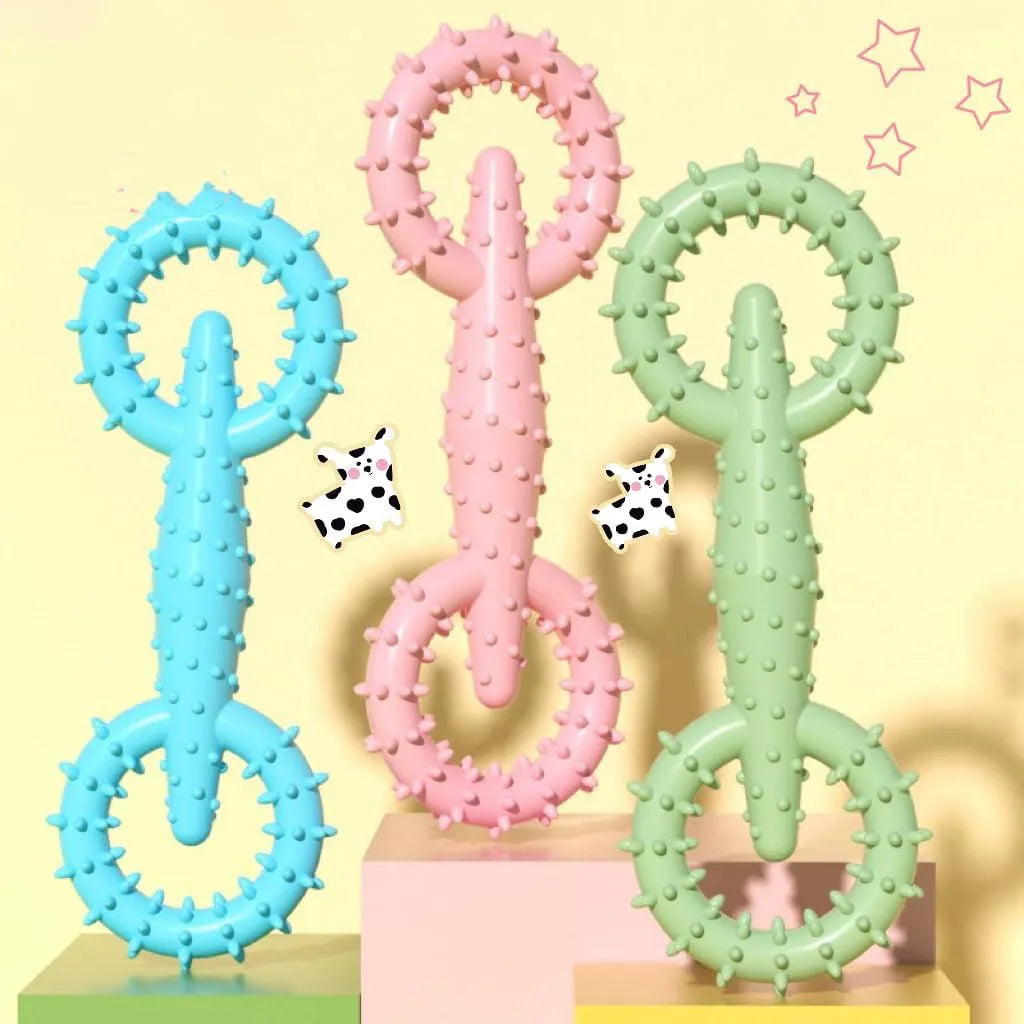 TPR dog chew toy ring in blue colour showing textured surface and ring shape