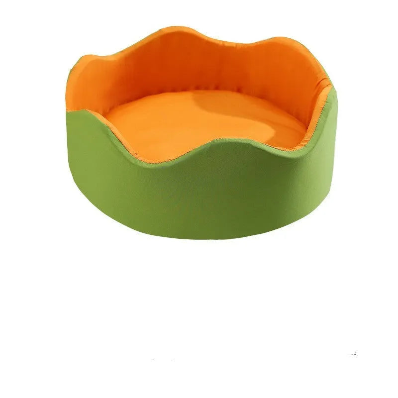 Breathable ice silk pet dog bed nest in green orange colour, small diameter 40cm