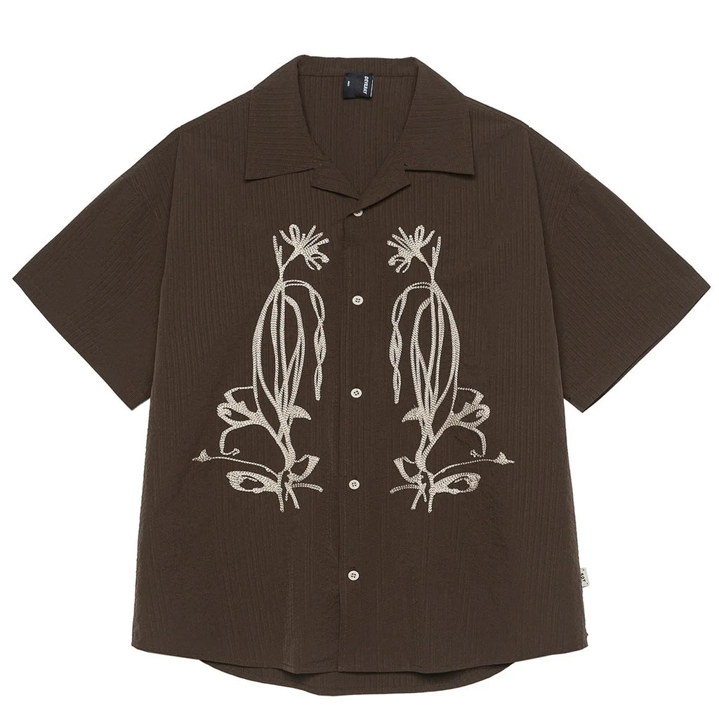 Brown coffee striped waterproof quick-drying short sleeve Cuban collar shirt for outdoor camping