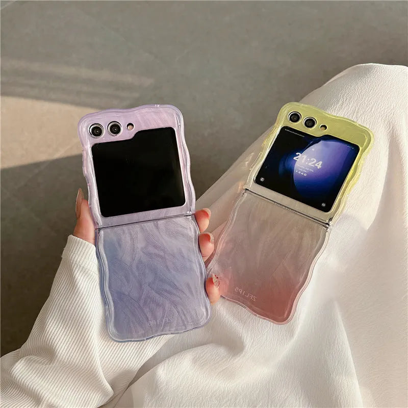 Feather yarn gradient multicolour Samsung Z Flip6 phone case with hard back cover and cartoon style design