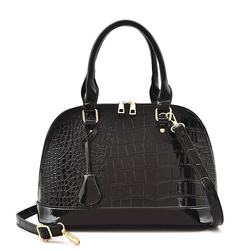 Large capacity shiny PU leather crossbody shoulder bag in shell shape design with adjustable strap