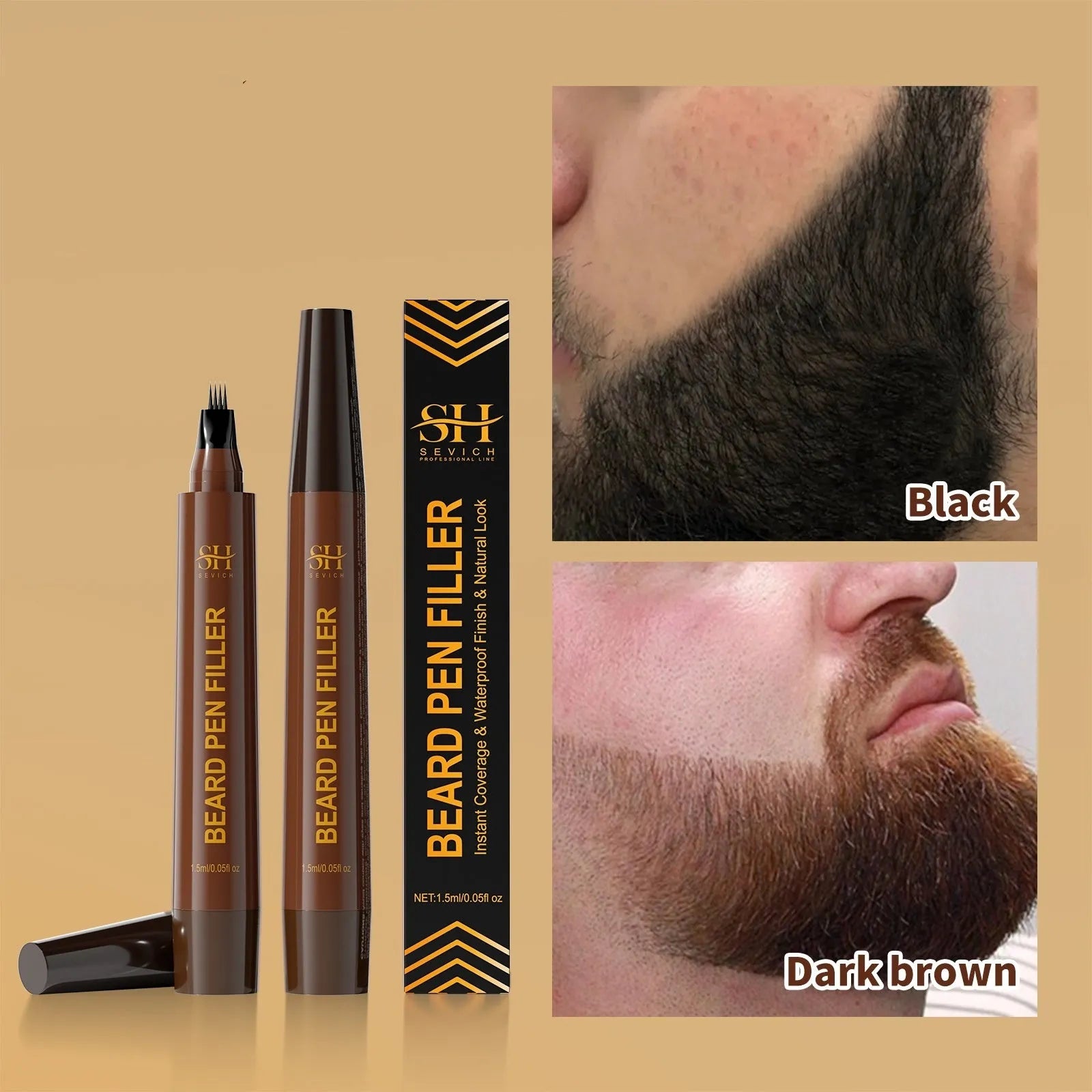 Men's sweatproof waterproof eyebrow pencil for beard and hairline enhancement in black and dark brown colours