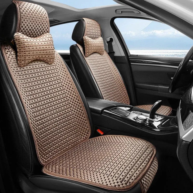 Summer minimalist ice silk car seat cushion in warm cream colour for universal vehicle fit