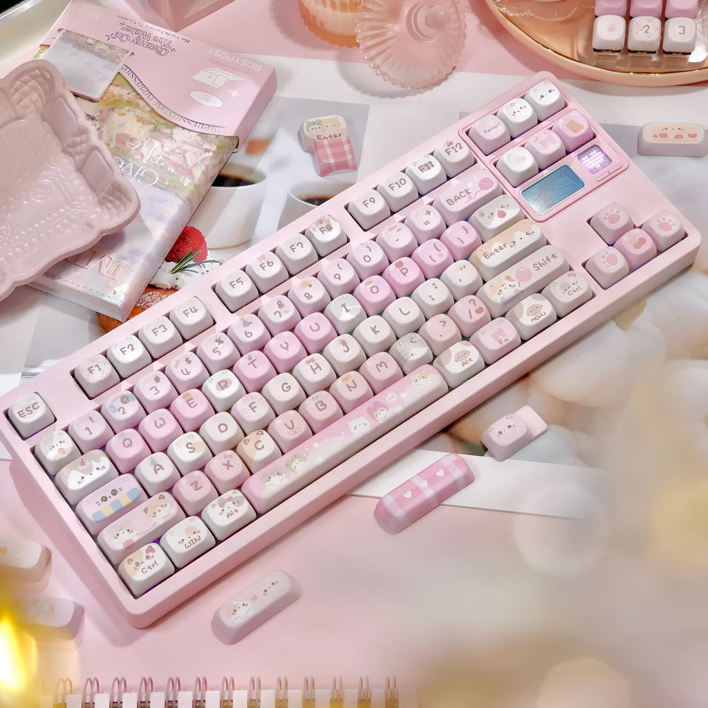 MOA Height full five-sided sublimation key caps in pink cartoon design for mechanical keyboards