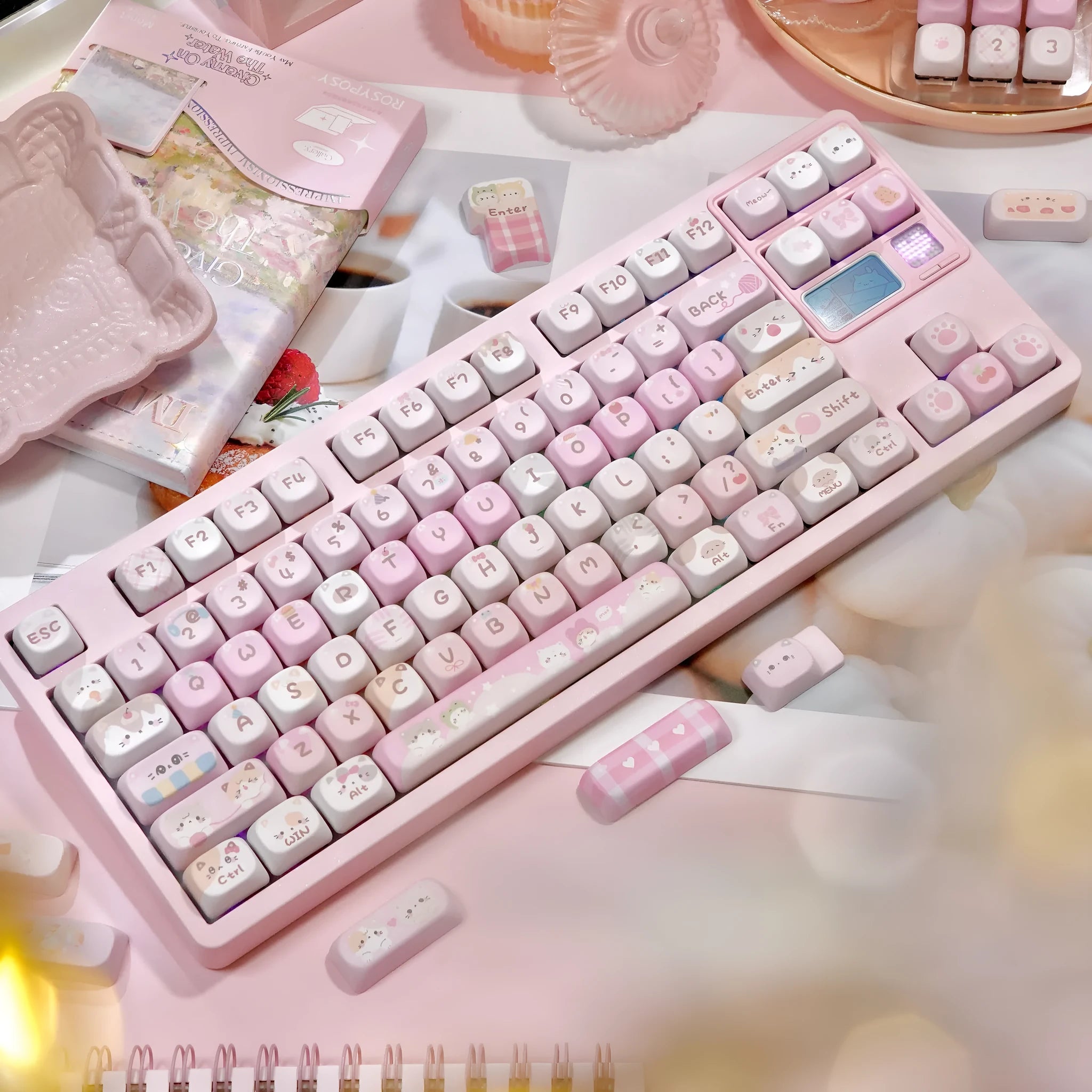 MOA Height full five-sided sublimation key caps in pink cartoon design for mechanical keyboards
