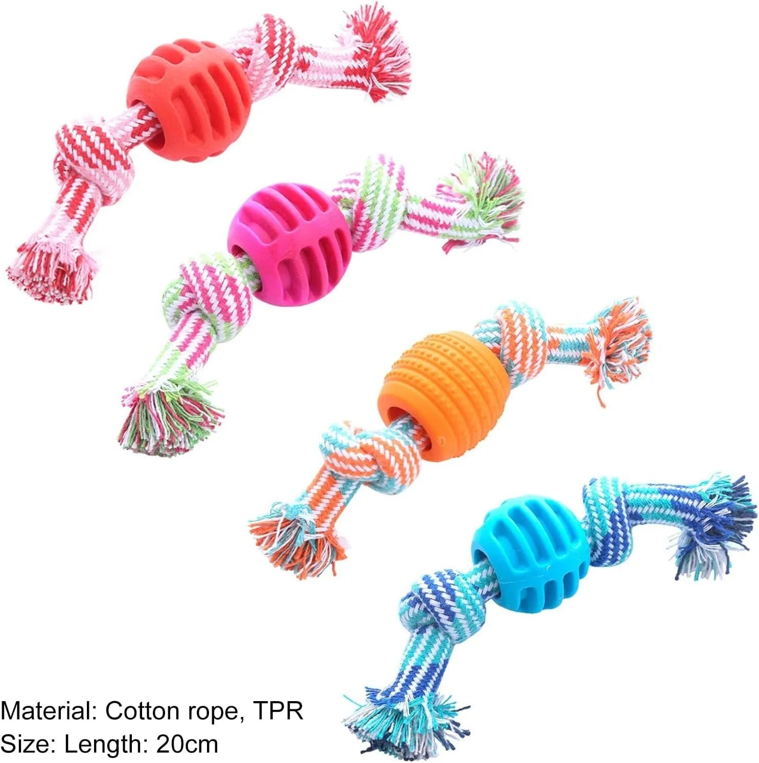 Blue dog chew toy with integrated rope strands for dental cleaning and play.