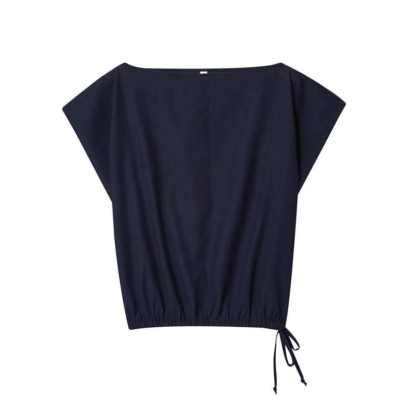 Women's blended polyester co-ord suit with flounced sleeve top and wide-leg trousers
