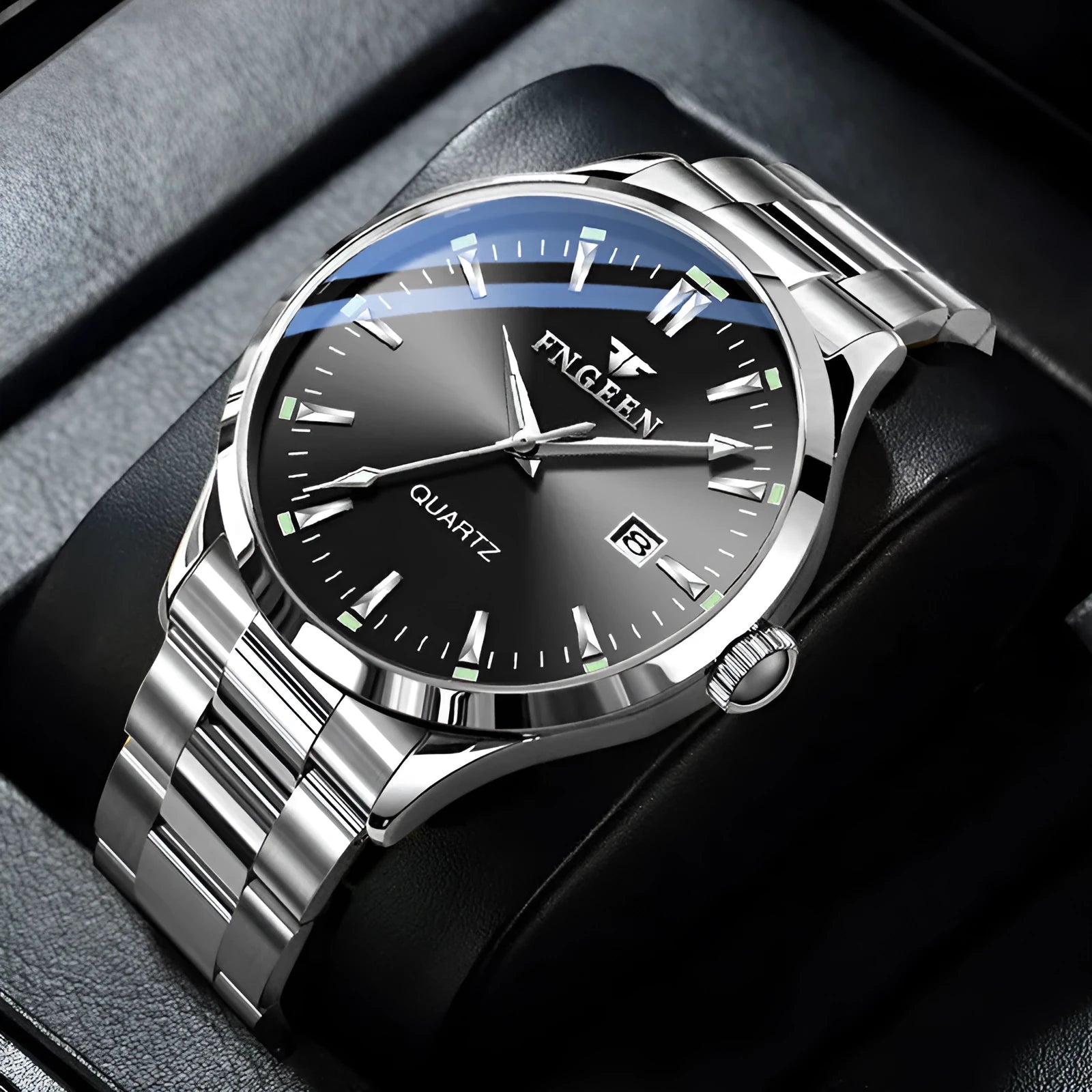 Men's quartz watch with white steel case, white surface, 10mm thickness, coated glass mirror