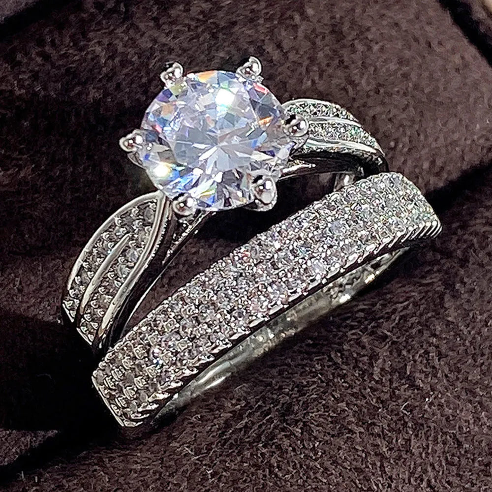 White gold colour wedding combined ring bracelet with geometric design and round elements
