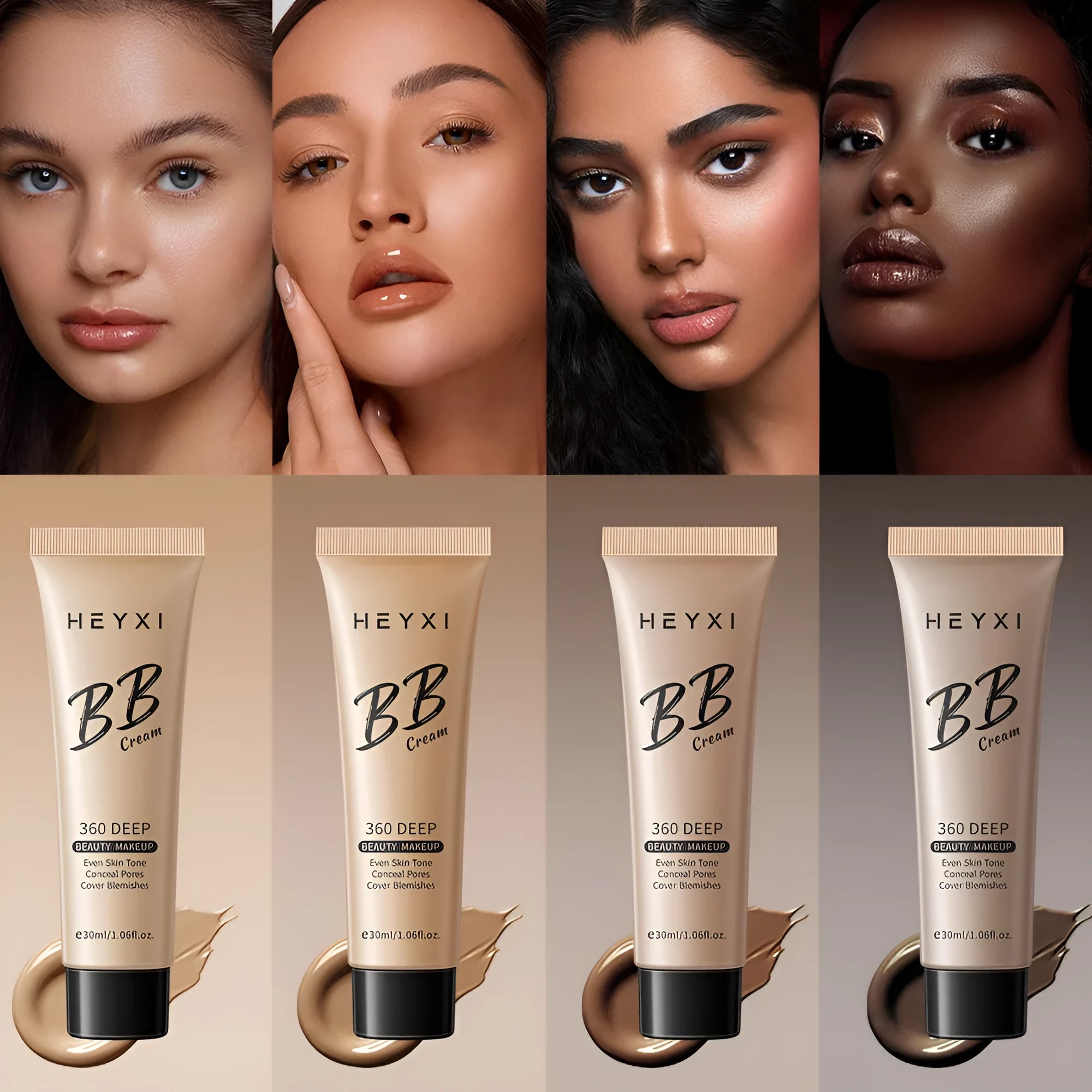 Waterproof sweat-proof BB cream in four colour shades 01 to 04 for all skin types