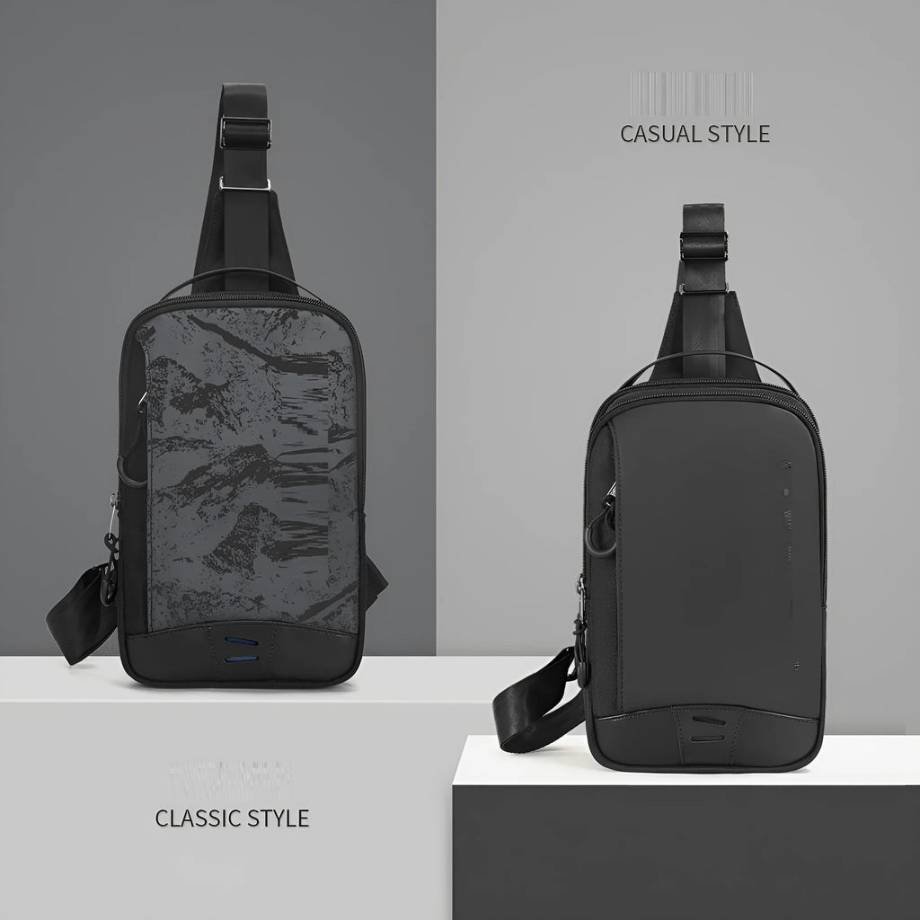Casual black TPU chest bag with a single shoulder strap and soft handle.