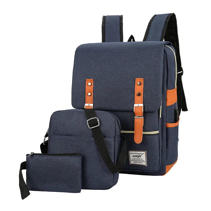 Three-piece business backpack in Oxford cloth with curved shoulder strap and multiple compartments