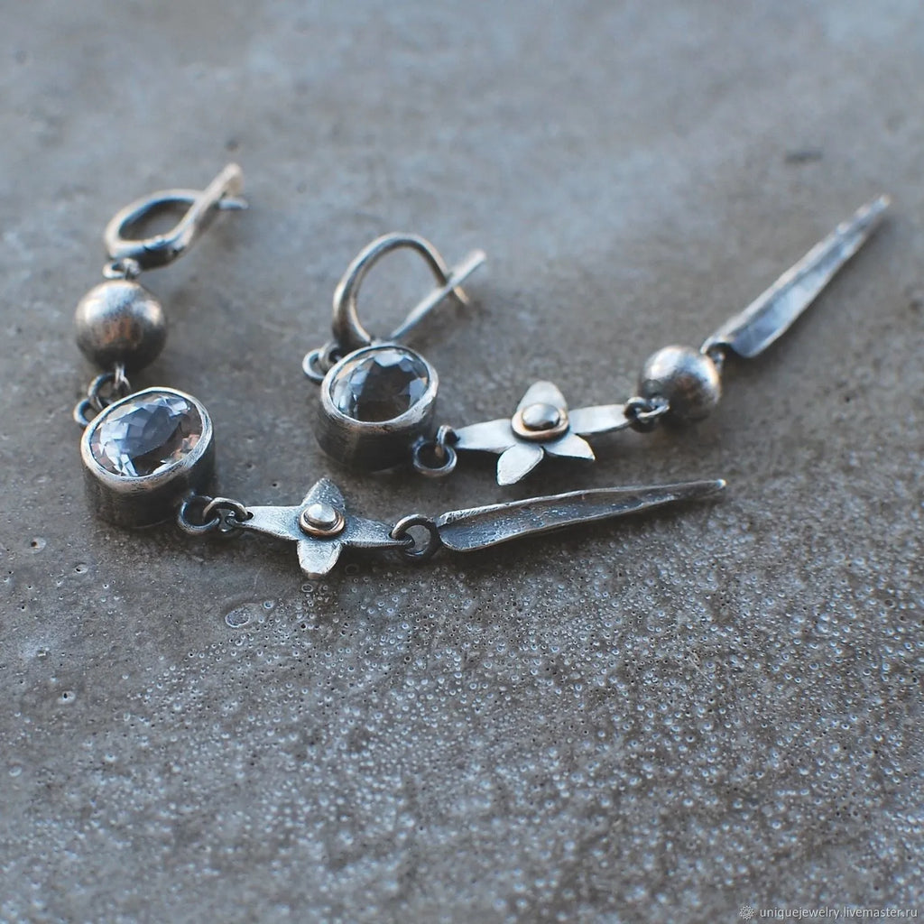 Hesheng geometric antique silver earrings with long XINGX pendant and rhinestone decoration