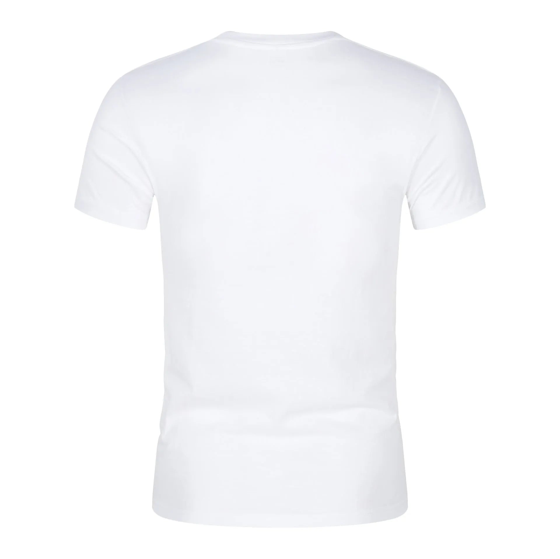Men's solid colour cotton short-sleeved t-shirt on a hanger, shown in white and black.