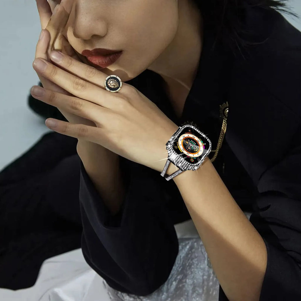 Full diamond cut-out PC smart watch protective case for 49mm iWatch in transparent colour