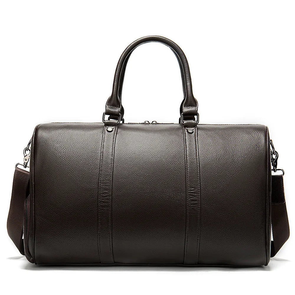 Men's black and coffee leather tote bag in 44cm and 55cm lengths with single strap
