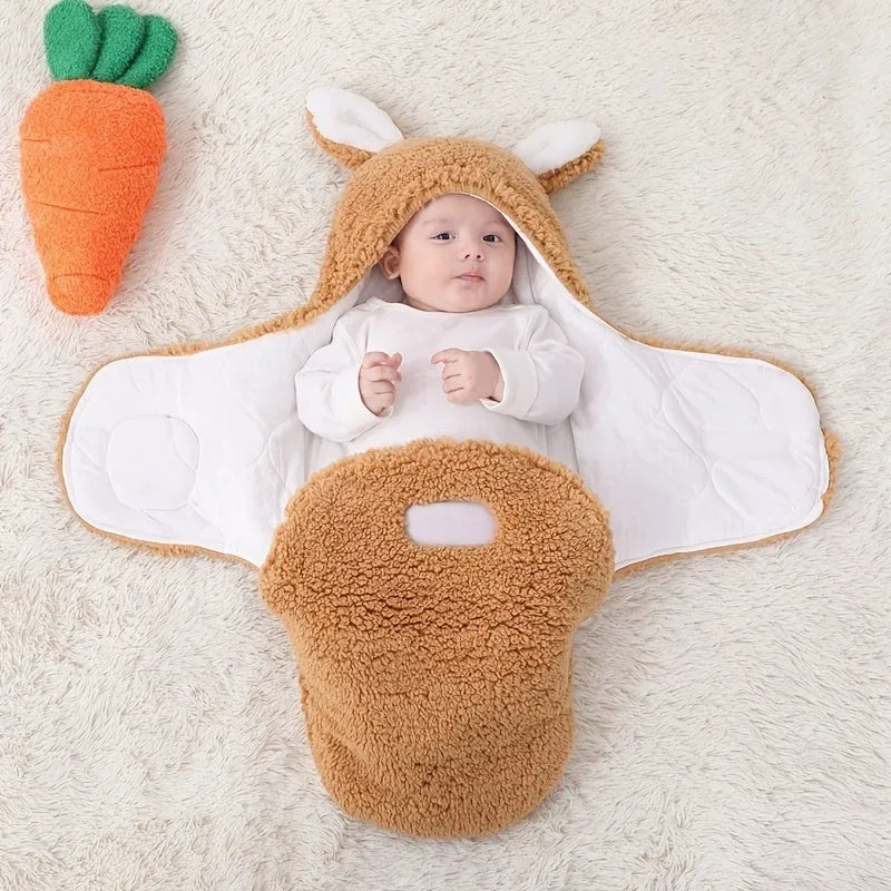 Adjustable baby swaddle sleep sack in soft cotton fabric with head protection