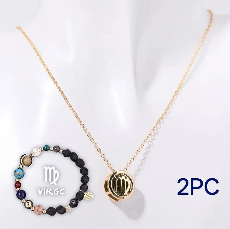 Natural stone beaded necklace and matching bracelet set on a neutral background.