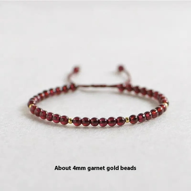 Hand-woven garnet bracelet with national tide styling and flexible wire construction
