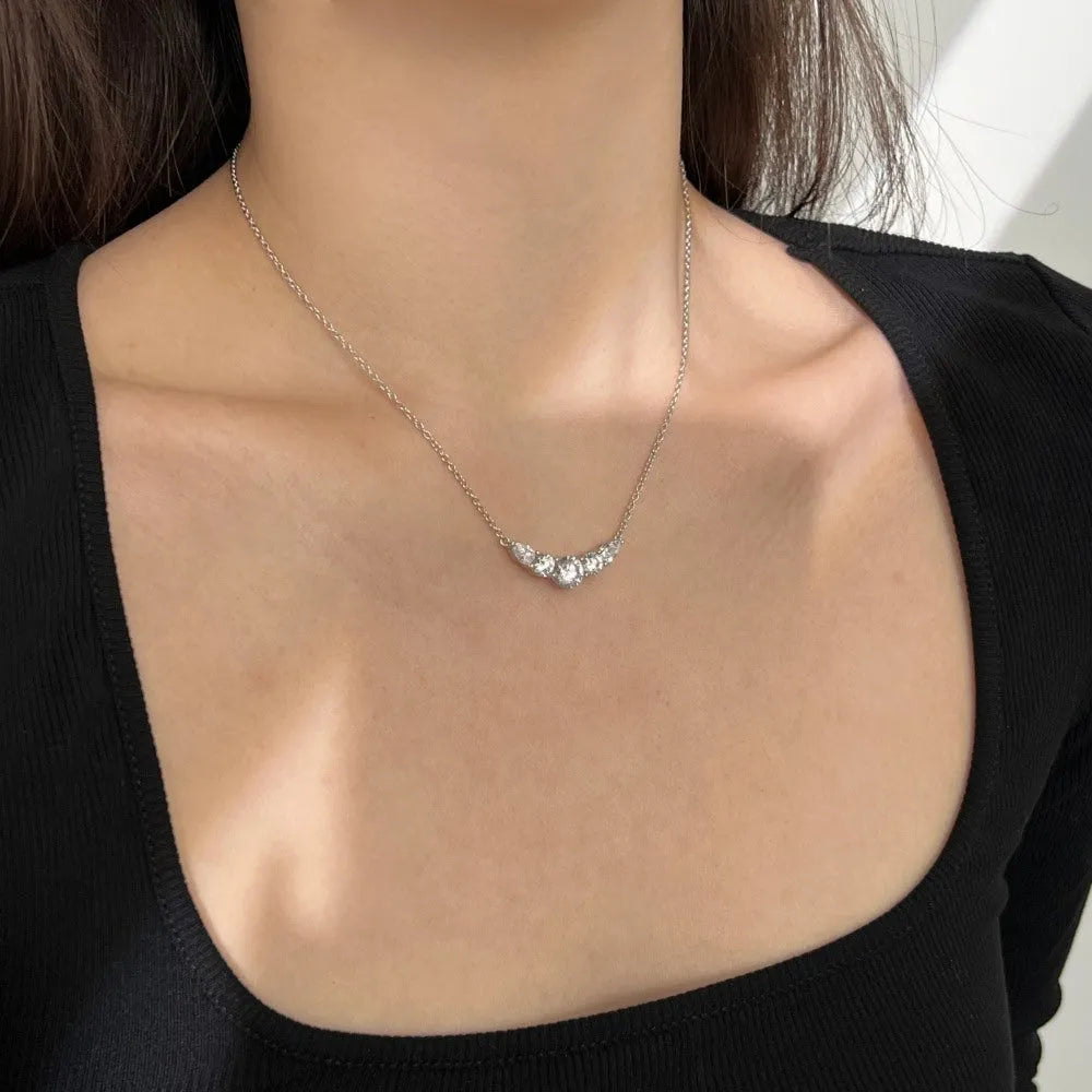 925 sterling silver necklace with zircon inlay platinum colour for women pendant chain
