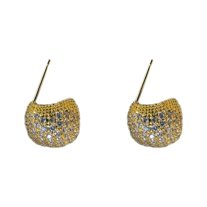 Gold and white geometric drop earrings with full diamond little golden beans design and sphere elements