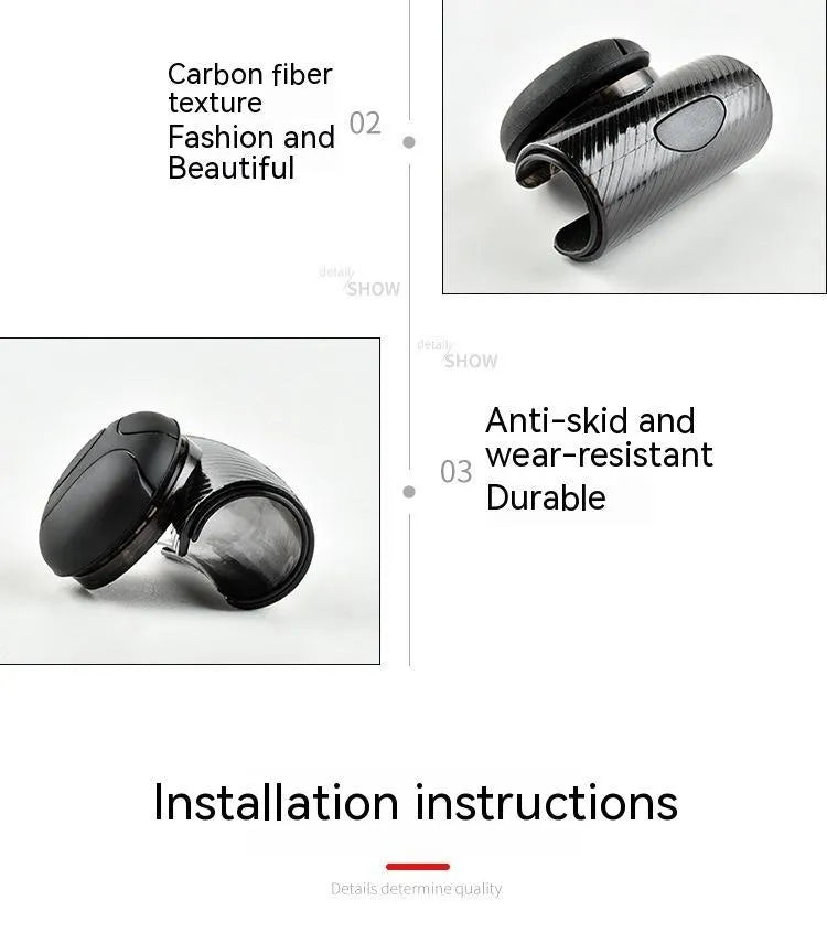 Black and blue steering wheel assist balls with silicone grip, showing approximate 9cm by 6cm size.