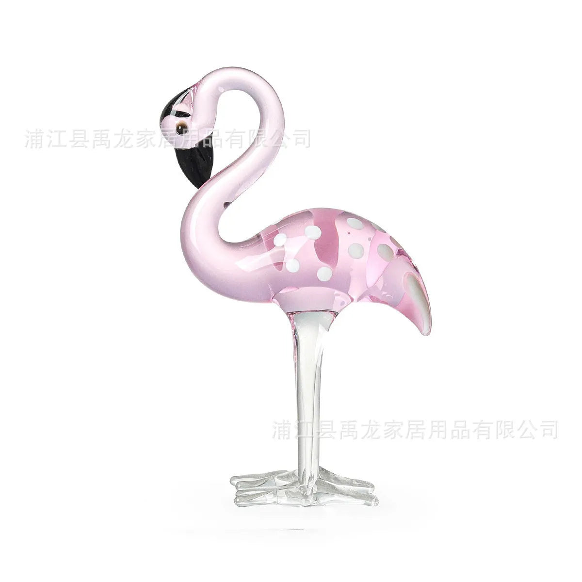 Pink crystal flamingo decorative ornament on table with modern simple design