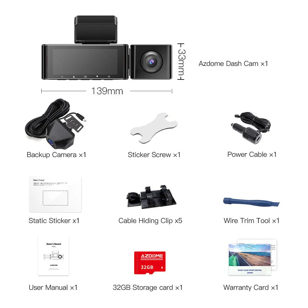 2K driving recorder with front and rear cameras, 3 inch screen, WIFI and GPS functions