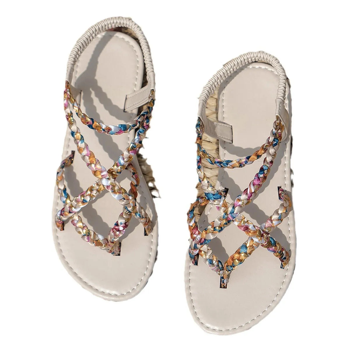 Adult flat sandals with elastic band and cloth upper in black or white colours
