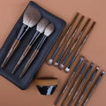 12 piece makeup brush set with wooden handles in PU organiser case
