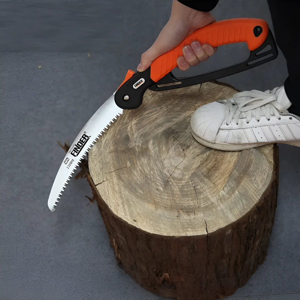 230mm folding pruning saw with TPR grip extended for garden trunk cutting