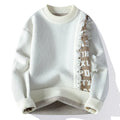 Men's loose fit grey knitted pullover jumper with long sleeves and a ribbed hemline.
