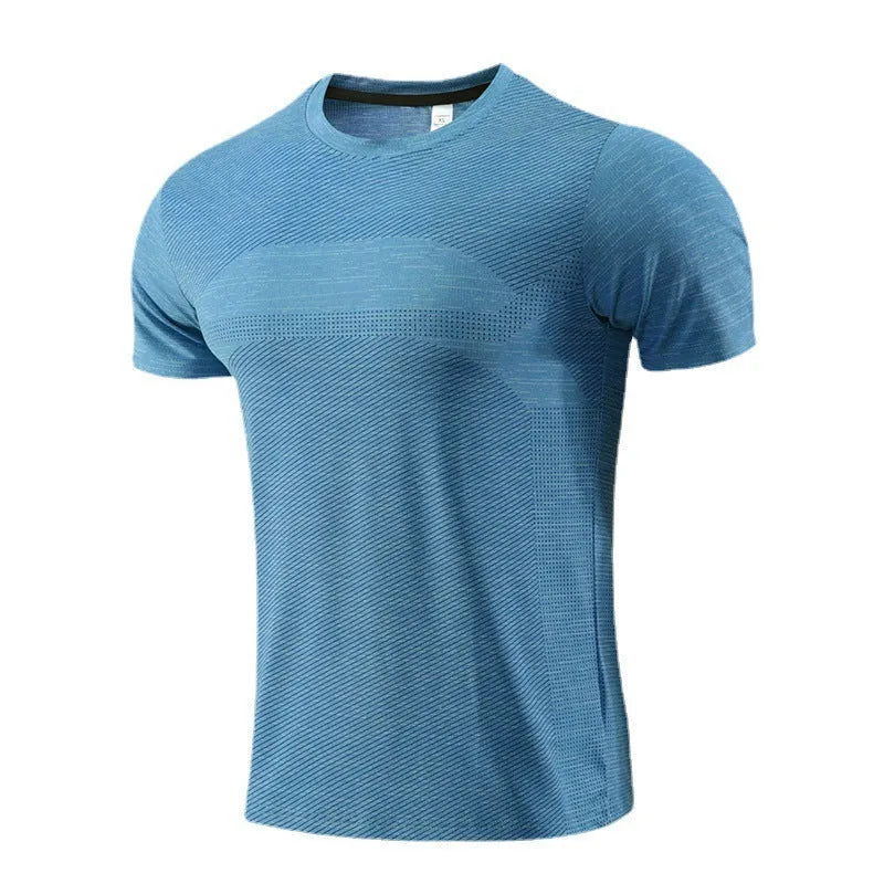 Short sleeve sports T-shirt for running and basketball in polyester spandex fabric, shown in red.