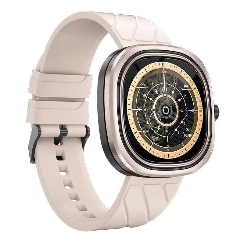 Black Bluetooth smartwatch with square TFT touchscreen on a silicone wristband.