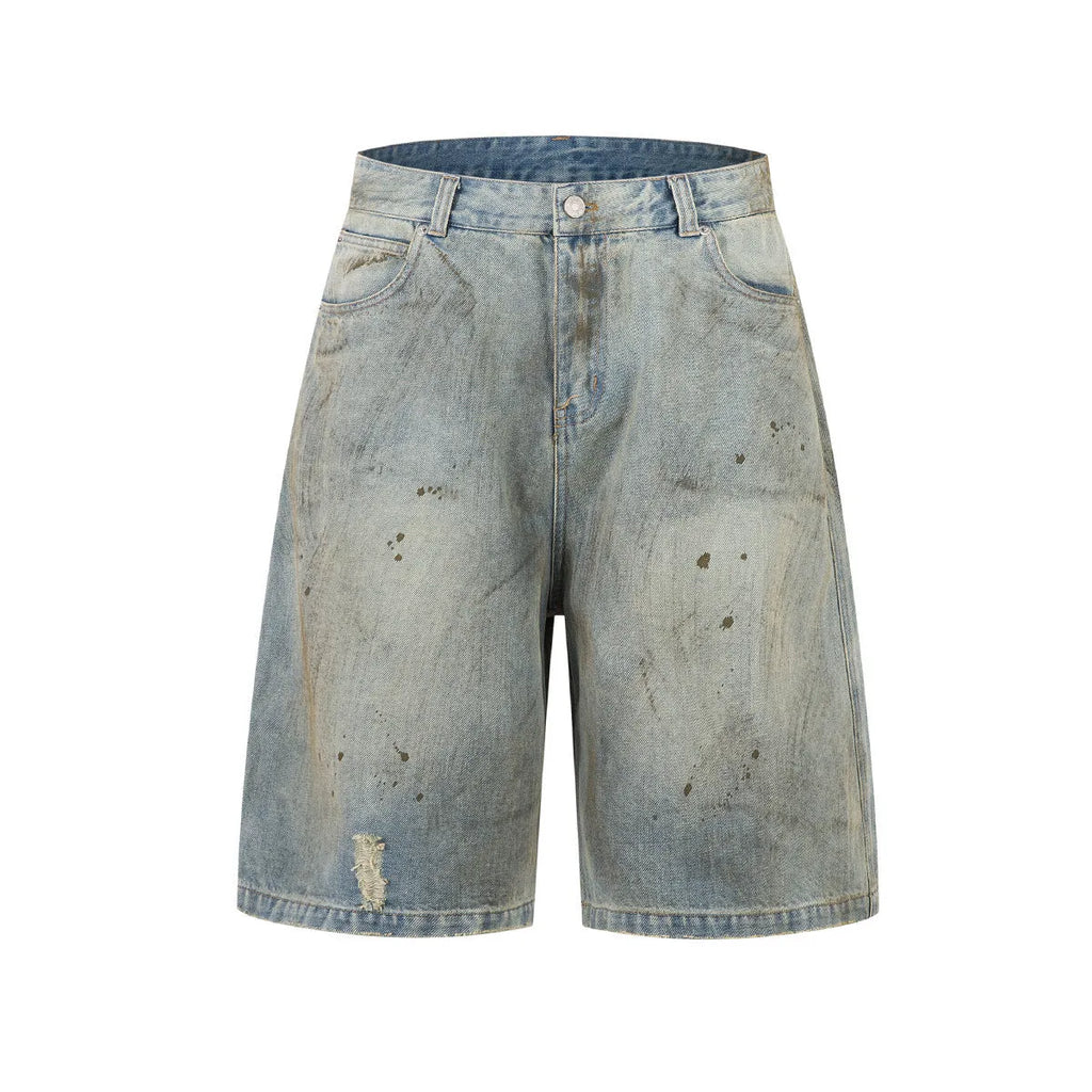 Straight-leg cropped denim jeans in washed blue colour with zipper fly