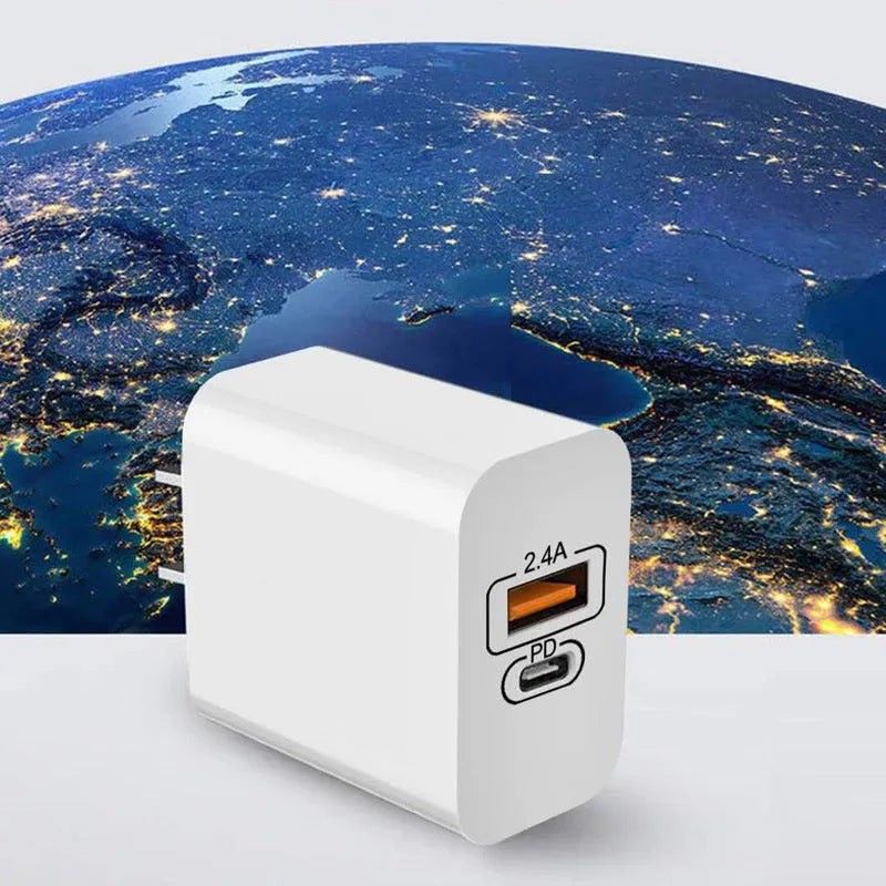 Travel charger with fast charge PD interface for Android phones in bare metal finish