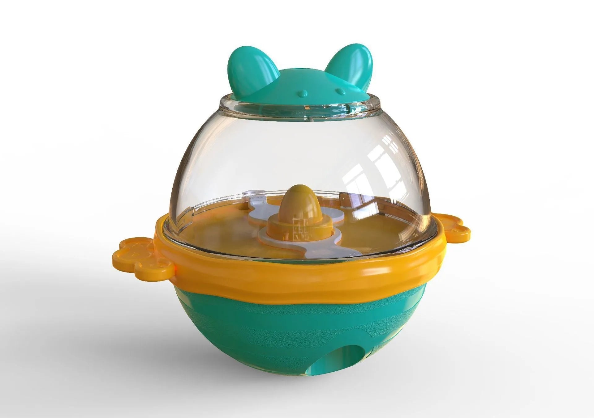 Yellow dog puzzle feeder bowl with maze design for slow feeding, measuring 11.2cm