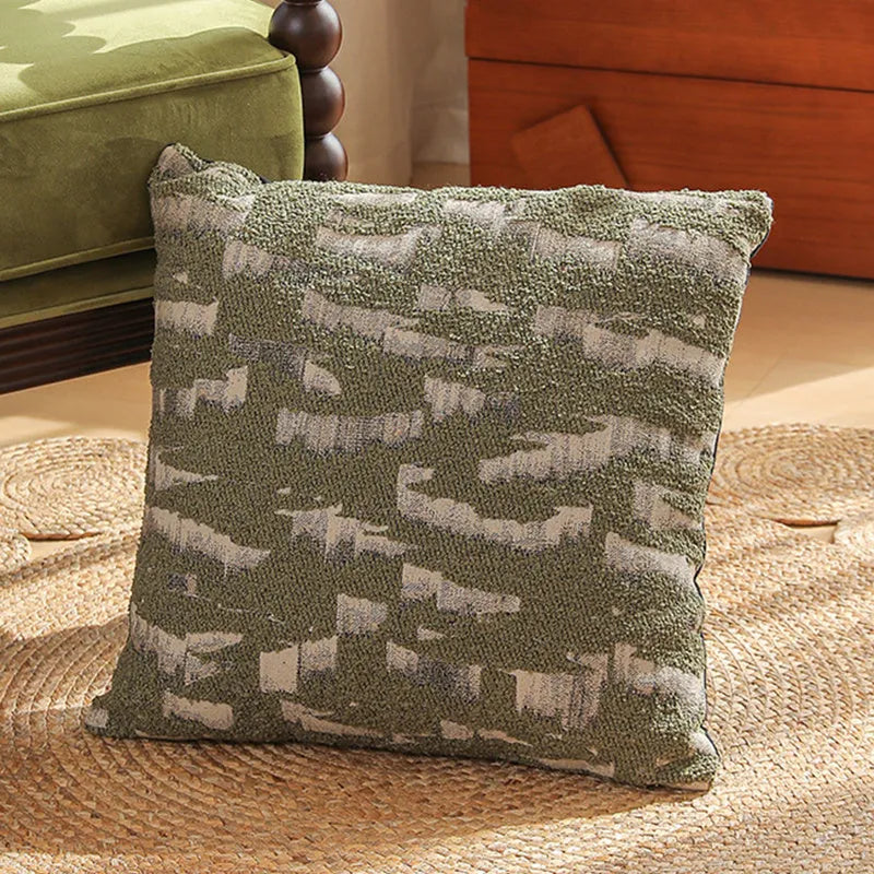 Square 45cm retro jacquard cushion cover with a woven plants and flowers pattern in a Nordic style, shown in one of eight available colours.