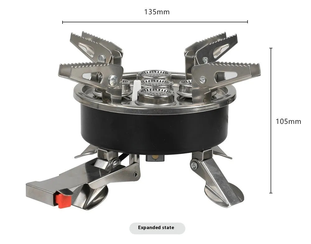 Silver portable split stove with stainless steel construction folded for transport