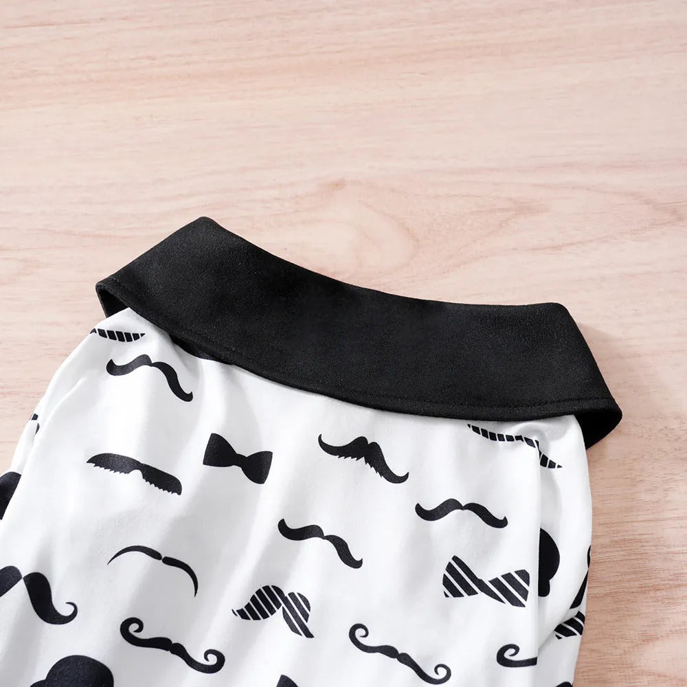 White gentleman beard dog costume on small pet with polyester fabric and formal styling